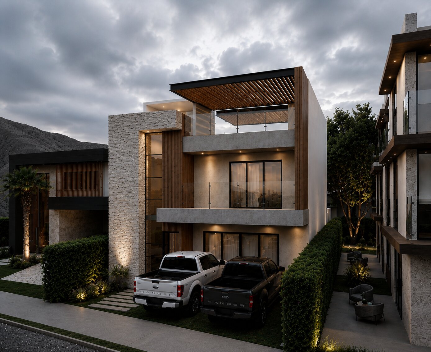 Casa Siena, vivienda de tres niveles con terraza y balcones