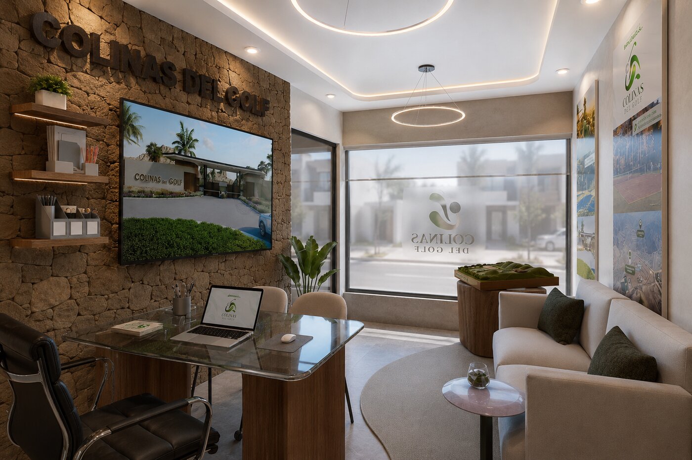 Diseño de interiores de la oficina de ventas Colinas del Golf